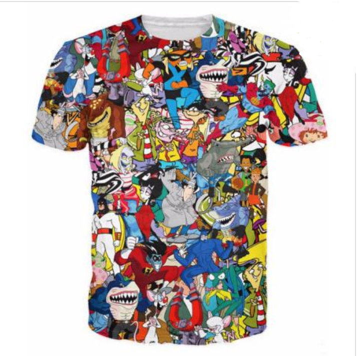 

Wholesale-Newest Fashion Mens/Womens Summer Style Extreme 90s Kid Cartoons Collage Funny 3D Print Casual T-Shirt DXR0074, Multicolor