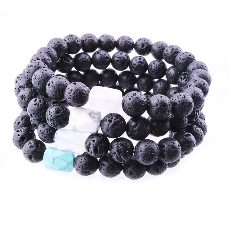 

8mm Black Lava Stone Opal Pink Crystal Beads Essential Oil Perfume Diffuser Bracelet
