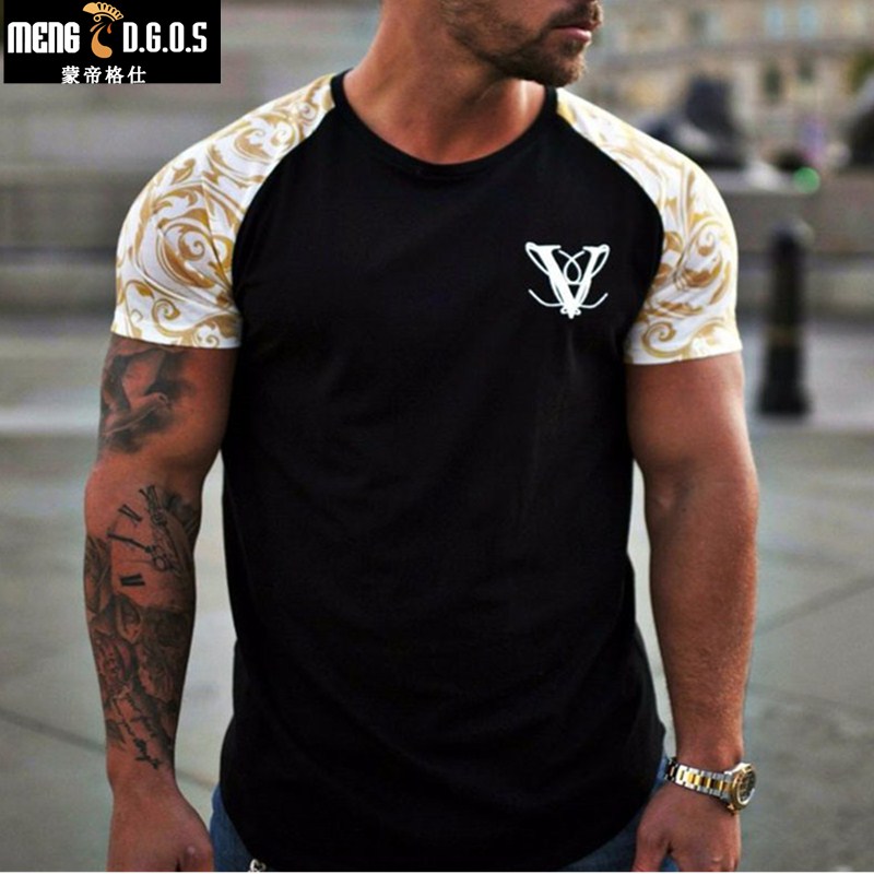 

Mens Casual Fashion Printed Gyms T-shirt Fitness Bodybuilding Short sleeve Cotton t shirts Slim Tee Tops Male Workout Clothing, Black