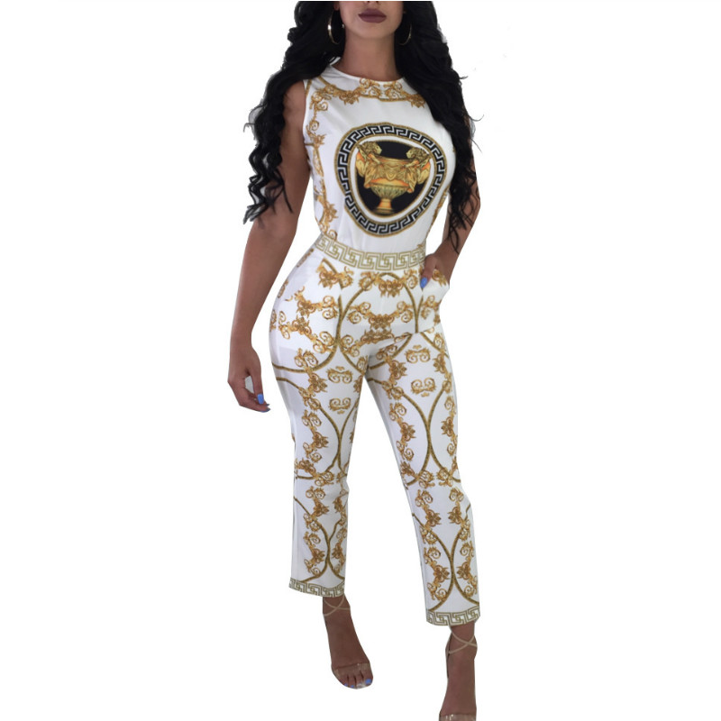 Sexy Hot selling Fashion Sleeveless Jumpsuit Bangage Bodysuit for Women Party Romper Streetwear Print Prom Playsuit NightClub Wear Overalls