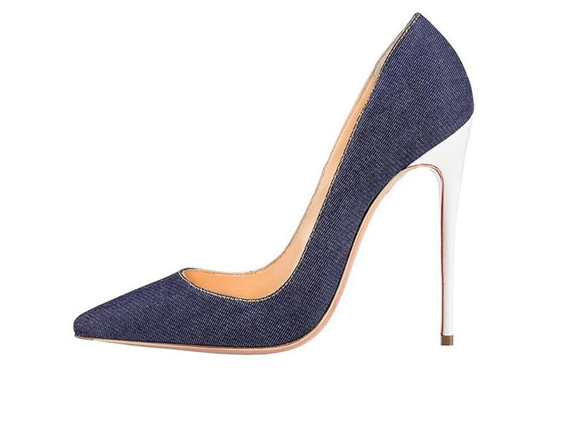 

Free Shipping fashion new woman women lady 2019 new 12cm 10cm 8cm Poined Toes high heels shoes pumps Blue denim white Leather Heels shoes