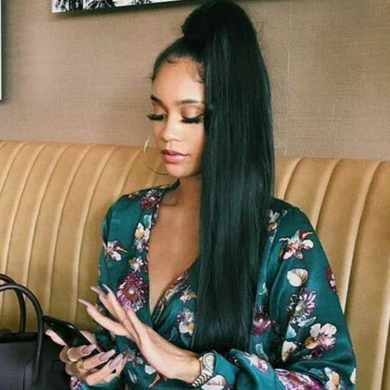 

100% Real Human Hair Ponytails Hairpiece Straight Wrap Ribbon Clip In Ponytail Hair Extensions 18inch (100g-160g 2# dark brown)