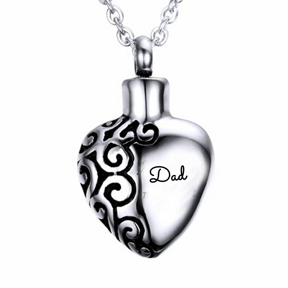 

stainless steel lace peach heart DAD perfume bottle ashes memorial ashes funeral ashes jewelry necklace pendant.