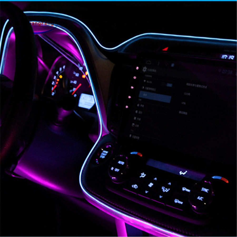 2m car decorative lights driving at night ambient light el cold line diy decorative dashboard console door with 12v drive-image-413211797