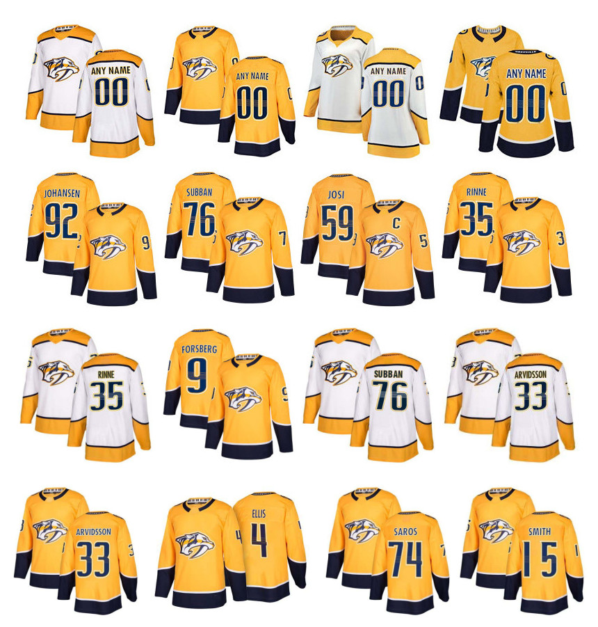 

Customized Nashville Predators Jersey Pekka Rinne PK Subban Roman Josi Filip Forsberg Viktor Arvidsson Ryan Johansen Ellis Stitched Hockey, Kid's yellow