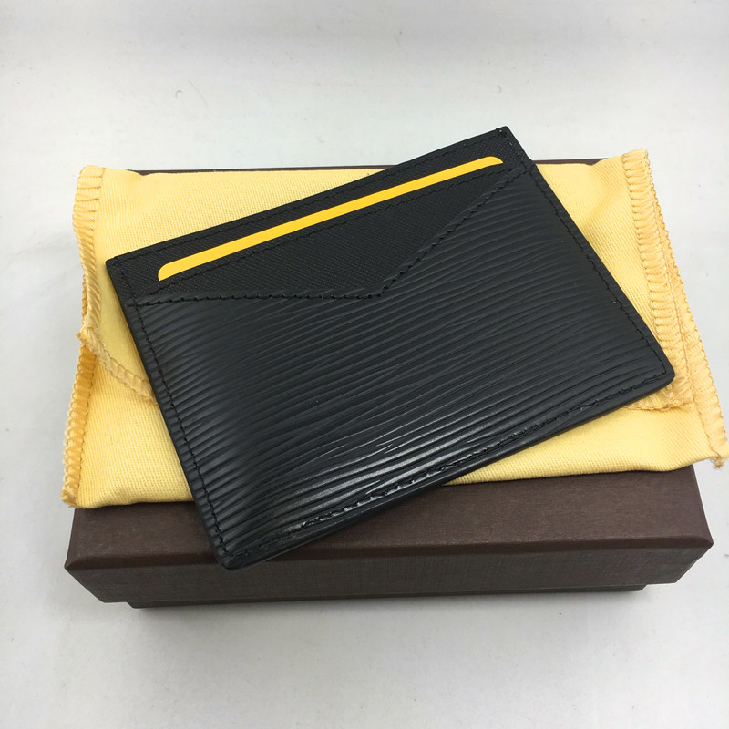 

Black Genuine Leather Credit Card Holder Classic Designer Luxury ID Card Case Wallet 2018 New Fashion Men Thin Small Pouch Purse Pocket Bag, Without box