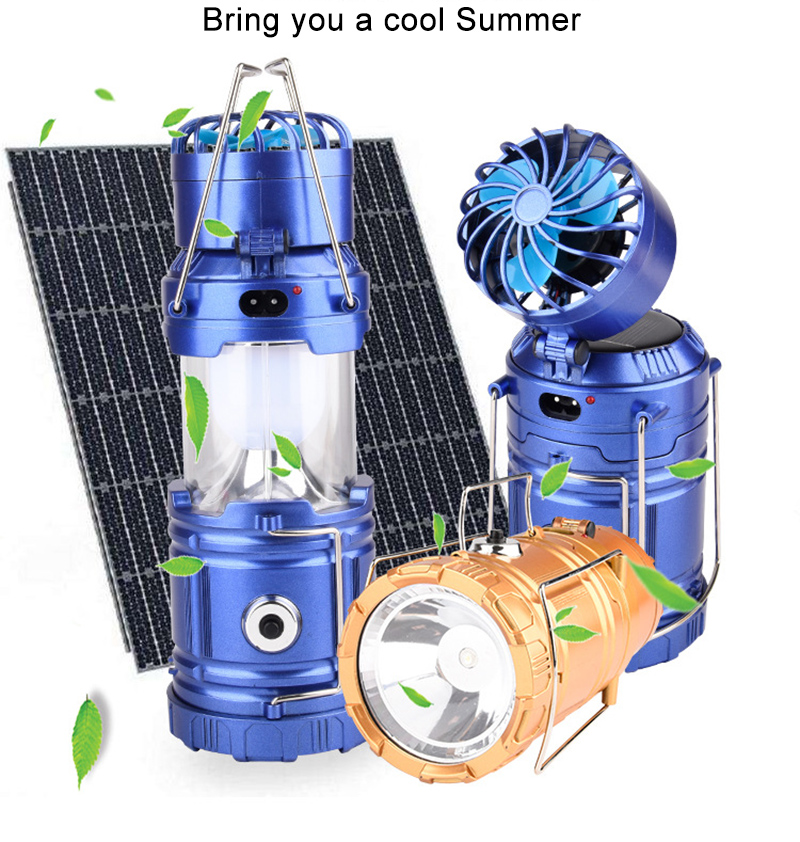 

Camping Light Solar Rechargeable Outdoor Fan Multi-function LED Camping Light Portable Emergency Hand Tent Lamp Flashlight