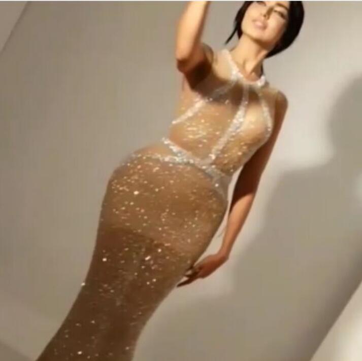 

Evening dress Yousef aljasmi Kim kardashian O-Neck Beaded Crystal Long dress Almoda gianninaazar ZuhLair murad Ziadnakad, Same with picture