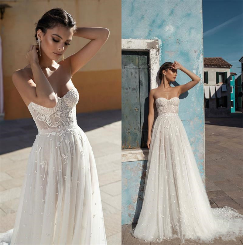 

Gali Karten Boho Wedding Dresses Sweetheart Lace Appliques Country Bridal Gowns 2020 Sweep Train A-Line Wedding Dress robe de mariée, Ivory