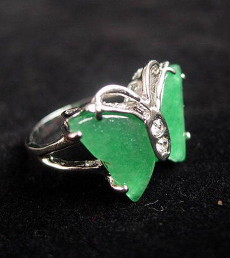

18K Gold Plated Women Natural Green Jade Butterfly Ring Jewelry Size 7 8 9#<<<free shipping