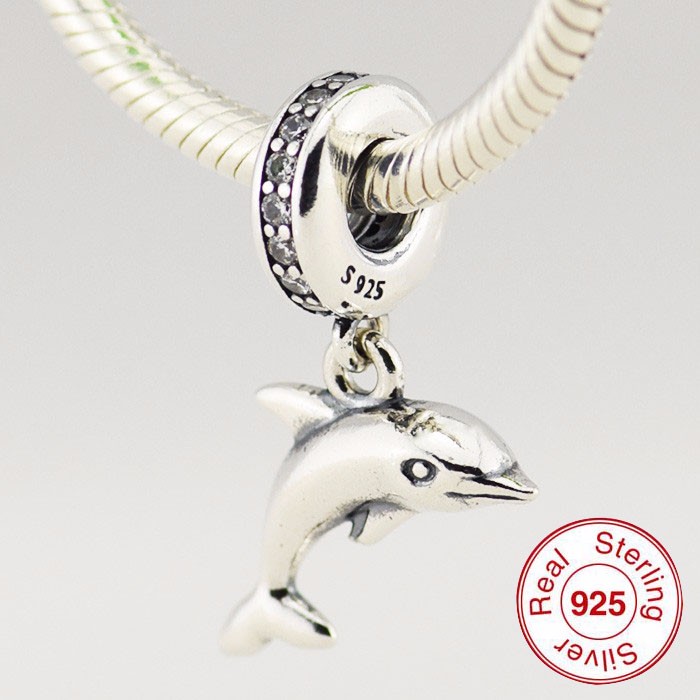 Summer 925 Sterling Silver Jewelry dolphin Silver Dangle Charm Beads Fits Bracelets Necklace For Women Jewelry Making-image-420507400