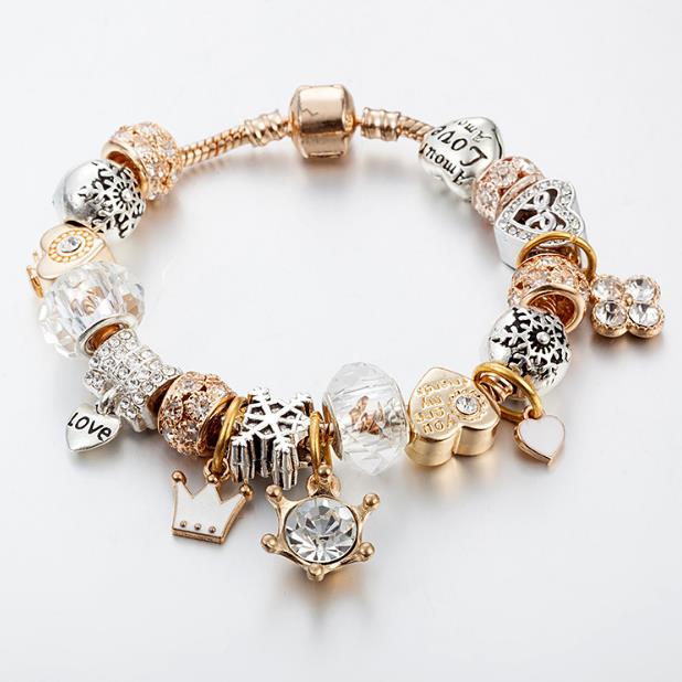 

2018 The new crystal beaded bracelet crown heart-shaped snowflake pendant bracelet for ladies is 17~21cm long