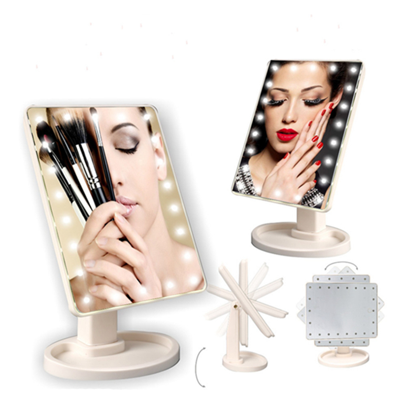 

LED Touch Screen Makeup Mirror Professional Compact Mirrors With 16/22 LED Lights Luminance Adjustable 360 Rotating J1430
