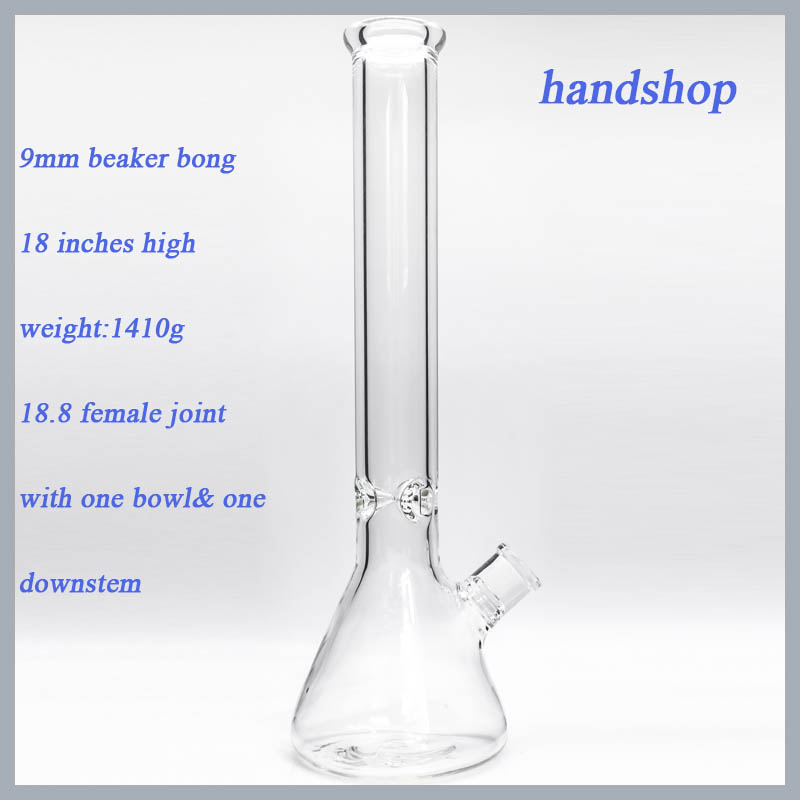 

Hookahs 9mm 18 inches Thick Glass Bongs Beaker Bong Pipes Base Newest Heady Water Smoking Waterpipes