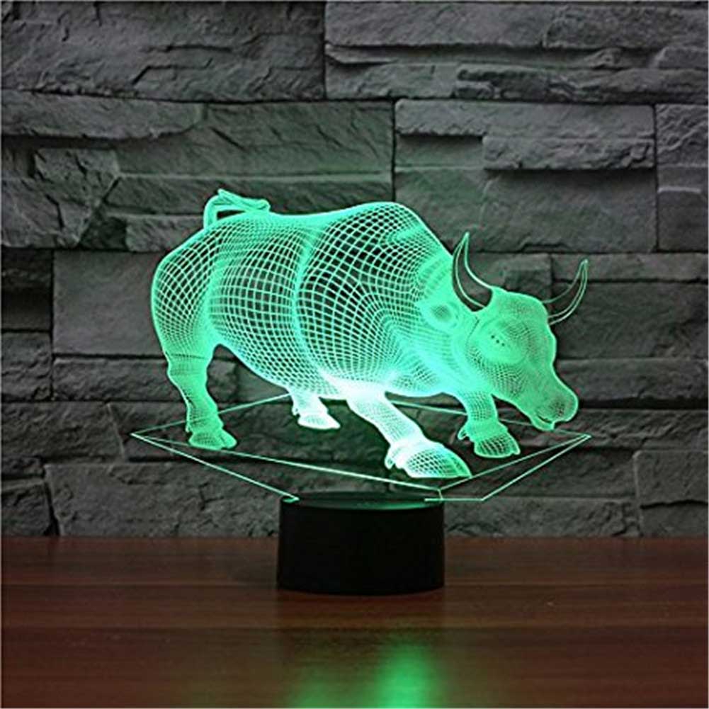 

3D Glow LED Night Light Wall Street Bulls Inspiration 7 Colors Optical Illusion Lamp Touch Sensor for Home Party Festival Decor Great Gift