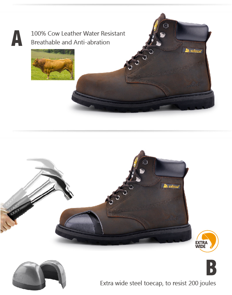 SAFETOE zapatos de seguridad para hombre, botas de trabajo con punta de  acero reflectante, resistentes al agua, de vaca, antideslizantes, cómodos y  transpirables|Botas de seguridad y de trabajo| - AliExpress