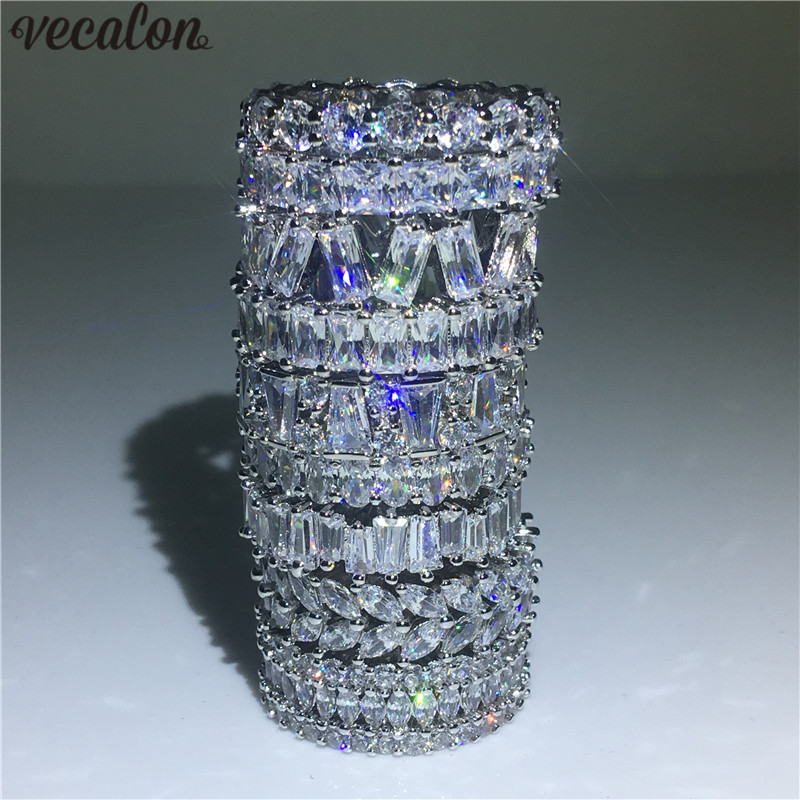

Vecalon 9 Styles Lovers Finger ring 925 Sterling Silver Diamonds cz Engagement wedding band ring For women Jewelry