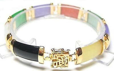 

Beautiful-EXQUISITE-MULTI-COLOR-JADE-FORTUNE-BRACELET, Golden;silver