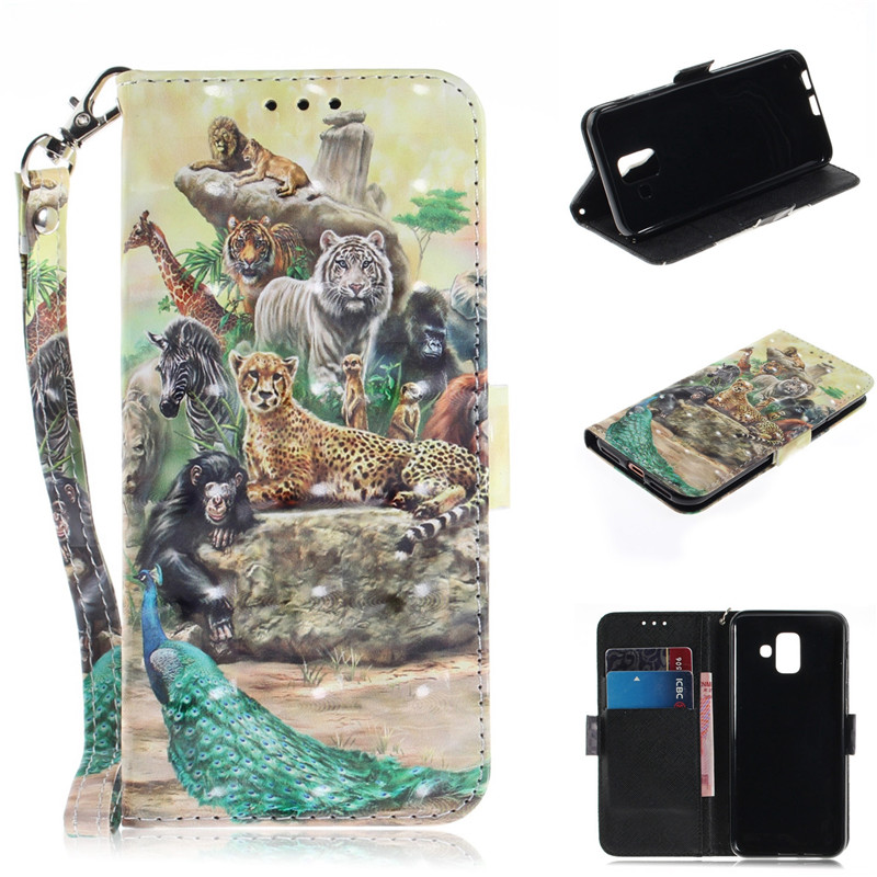 

Flip Cover Phone Bags For Samsung Galaxy A6 2018 Case 3D Painting PU Leather Soft Silicon Wallet Covers Cases Coque