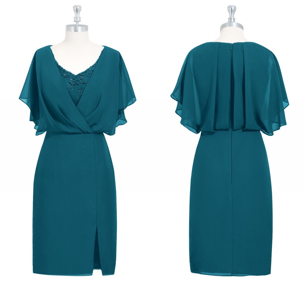 

Turquoise Green Mother Of The Bride Dresses Elegant V Neck Appliques Sheath Knee Length Split Wedding Guest Dresses Mother Dresses
