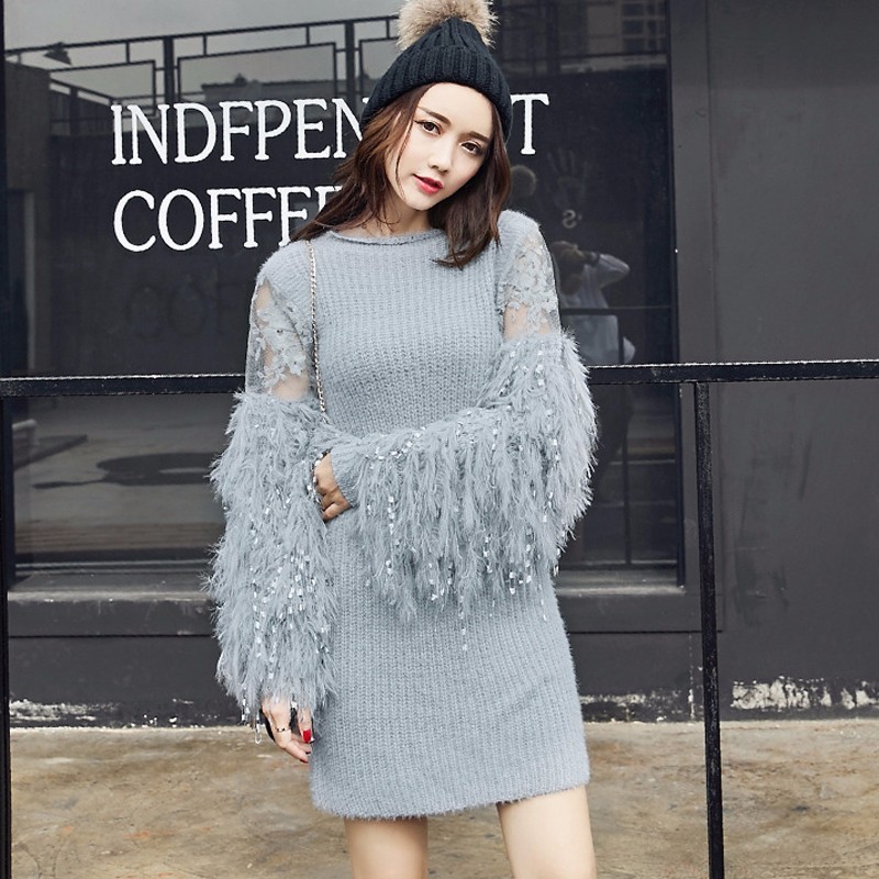 CHICEVER Automne Tricot Femelle Chandail Pour Femmes Pulls Lanterne Manches Lâche O cou Chandails Jumper Vêtements De Mode Nouveau S18100803