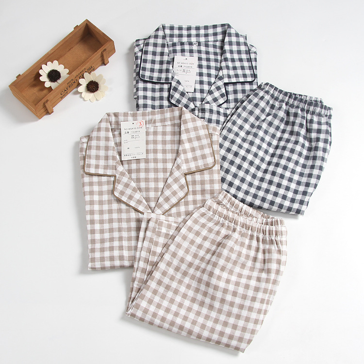 Ensemble de deux pièces pour hommes, costumes et shorts à carreaux Pyjamas d'été de printemps pour hommes pour hommes en nuit plus