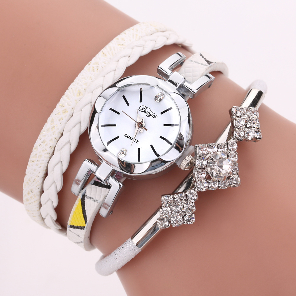 

Myelo Braided Wrap Leather Bracelet Watches For Women Square Rhinestone Crystal Quartz WristWatch Bangle Jewelry Femme