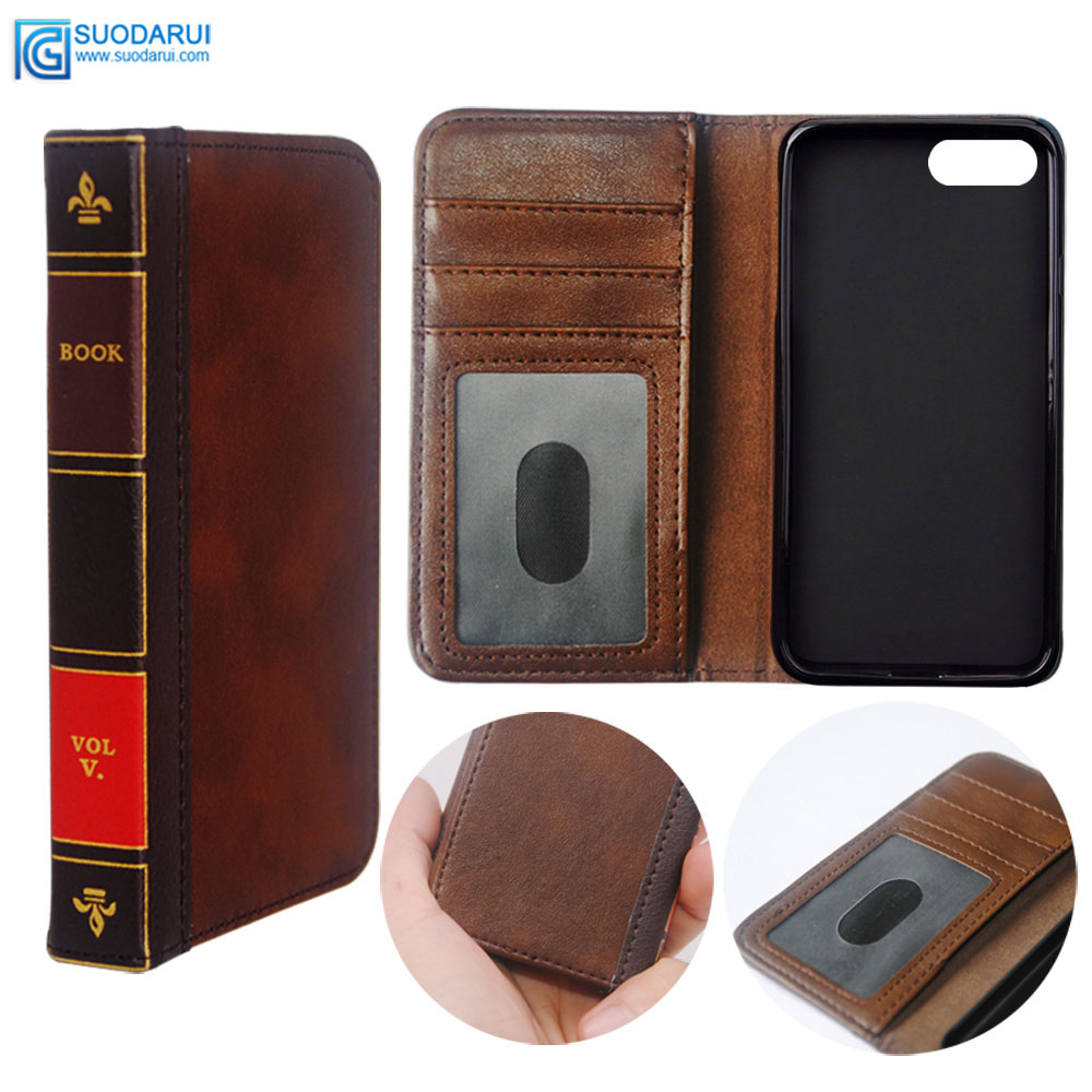

Flip Leather cell Phone Case for iphone 7 8 Cover Wallet Retro Bible Vintage Book Business Pouch, Brown