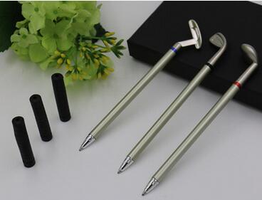 

Wholesale- Novelty Golf Gifts sets with 3pcs Sports Club Shaped Alloy Ballpoint Pen Business Gift 0.5mm Writing Point, Photo color