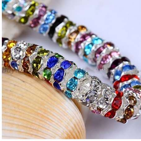 

100pcs/lot Silver Plated Rhinestone Crystal Spacer Beads for craft 6mm Wholesale for Jewelry Making Bracelets