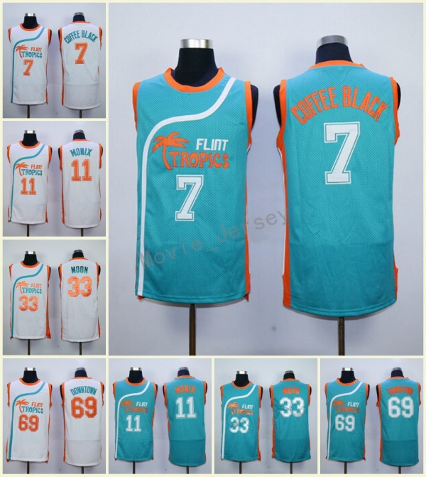 

Stitched Men's Semi Pro Movie Flint Tropics #69 Downtown Jersey #11 Ed Monix #7 Ed Monix #33 Jackie Moon Embroidery Jerseys White Green, As pic