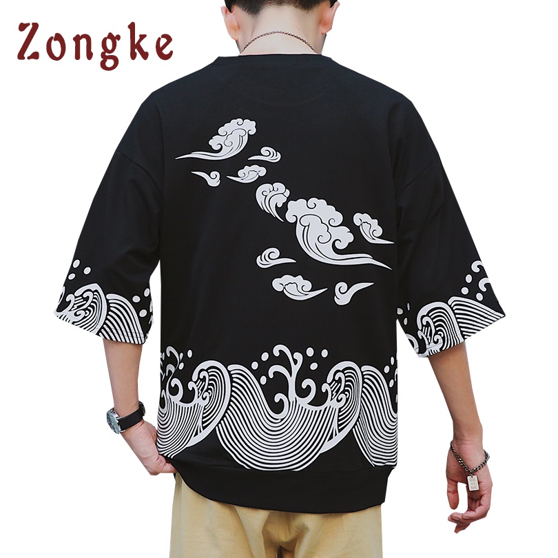 

2018 New Japan Style Waves Print T Shirt Men T-Shirt tshirt streetwear camiseta masculina Funny T Shirts Male tee shirt homme, White