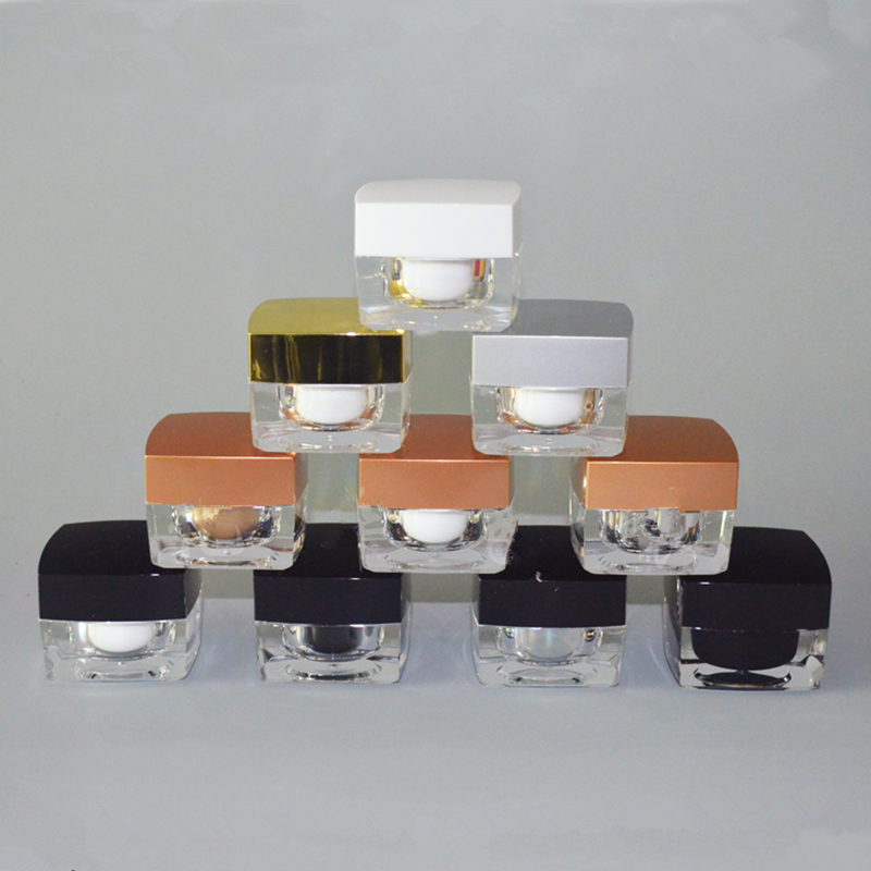 

10g Square Acrylic Cream Boxing With Cap Empty Cosmetic Powder Packaging Cream Jars Pot For Traveler fast shipping F616