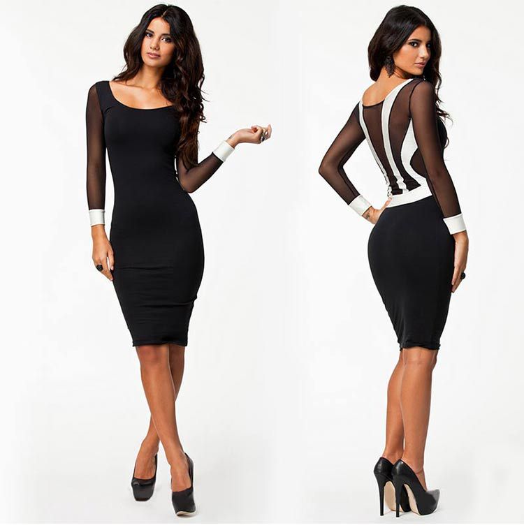 

Fashion Autumn Women Dresses Long Sleeve Bandage Bodycon Pencil Party Dress Work Black Midi Office Dress Vestidos