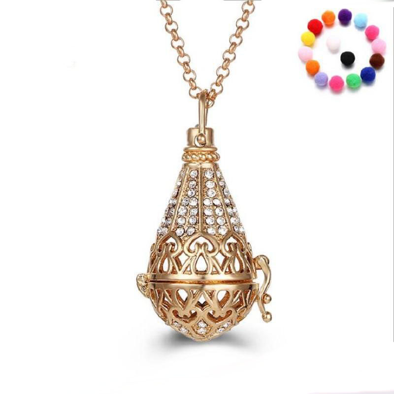 

new bell pearl accessories Necklace Locket Essential Oil Diffuser Necklaces Hollow out Locket Cage Pendant Necklace