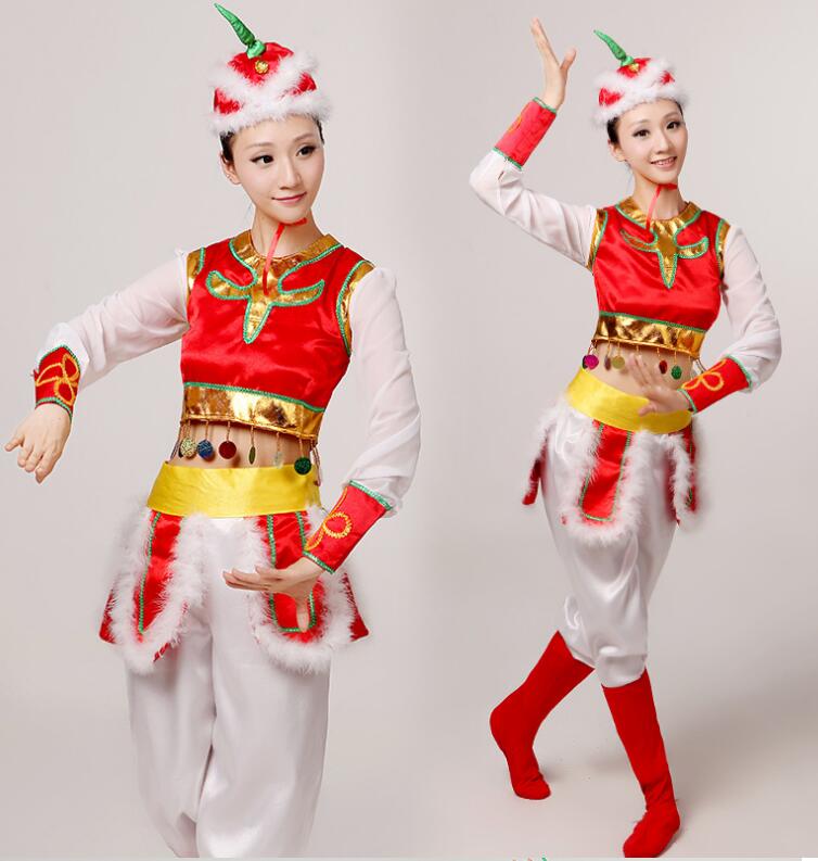 

New Stage Wear Finecostume hanfu costume women's national clothes younger service fan dance Mongolia clothes Stage Wear, Red