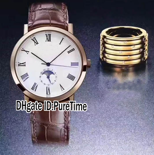 

New Altiplano 42mm Rose Gold White Dial Moon Phase Automatic Mens Watch Brown Leather Strap Sports Watches High Quality 4 Styles PG031b2, Slivery;brown