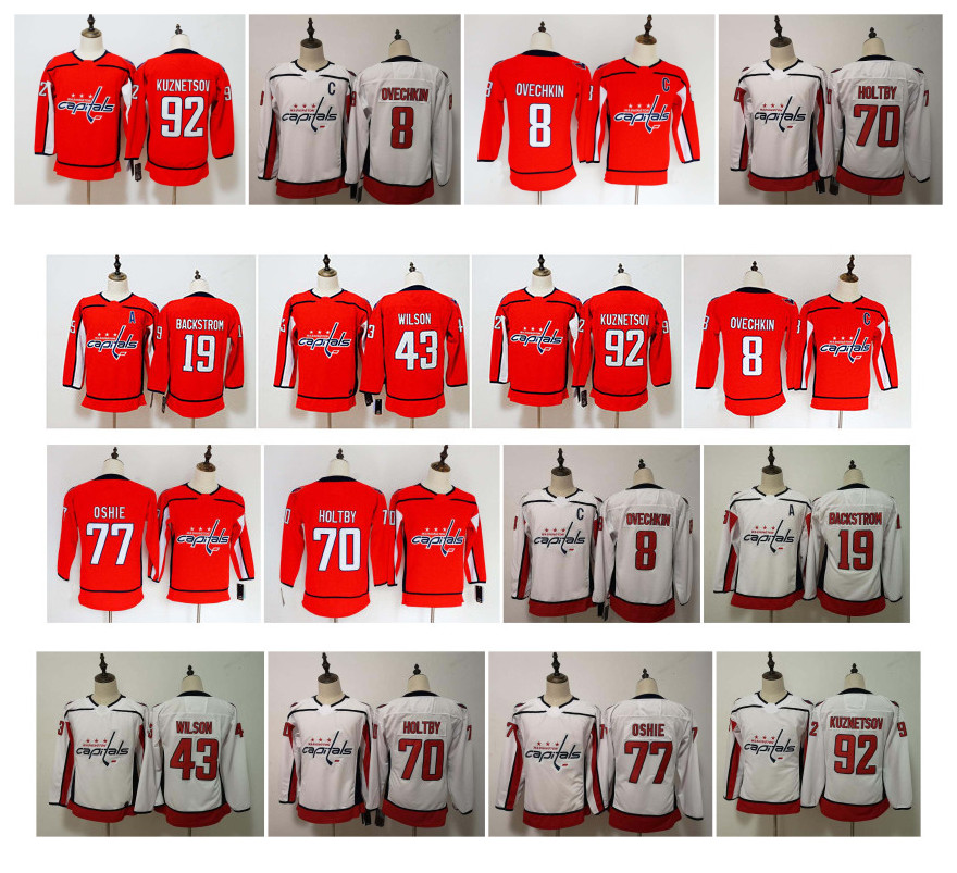 

Youth Washington Capitals Jersey Alexander Ovechkin Evgeny Kuznetsov 77 TJ Oshie 70 Braden Holtby 43 Tom Wilson Backstrom Kids Hockey, Black;red