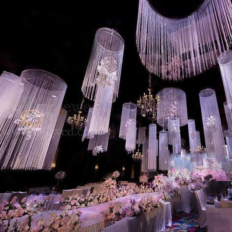

Upscale Design Ceiling Decor Ferris Wheel Hanging Ring With Sagging Line Curtain Hoop Garland for Wedding Party Decoration Props, White