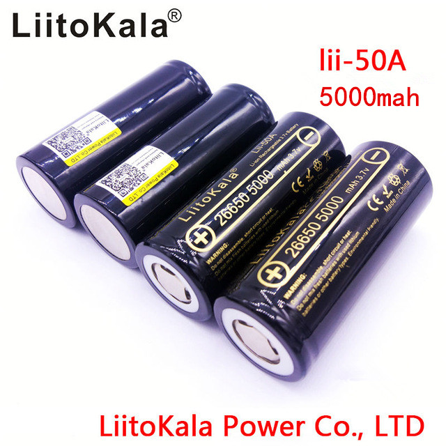 

Liitokala lii-50A 100% original 3.7V 5000mAh 26650 INR26650 20A rechargeable lithium battery suitable for flashlight/microphone battery