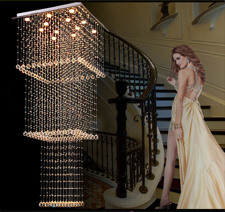 

Modern Square Crystal Chandelier Lighting Stair Hanging Light Fixture LED Hallway Indoor Lighting Luminaire Suspension GU10