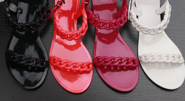

Europe and the United States new plastic chain beach shoes candy color jelly sandals chain flat bottomed out sandals, Orange