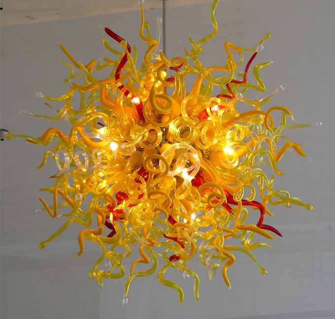 Lampes 100% lustres soufflés à la main couleur rouge et jaune Art verre plafond moderne décoratif LED source de lumière lustre fantaisie