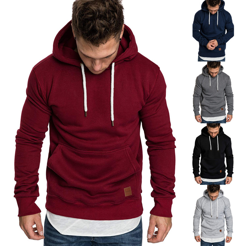 

Mens Solid Color Casual Hoodies Black Red Blue Gray Fleece Sweatshirt Front Pockets Basic Hoodies Free Shipping