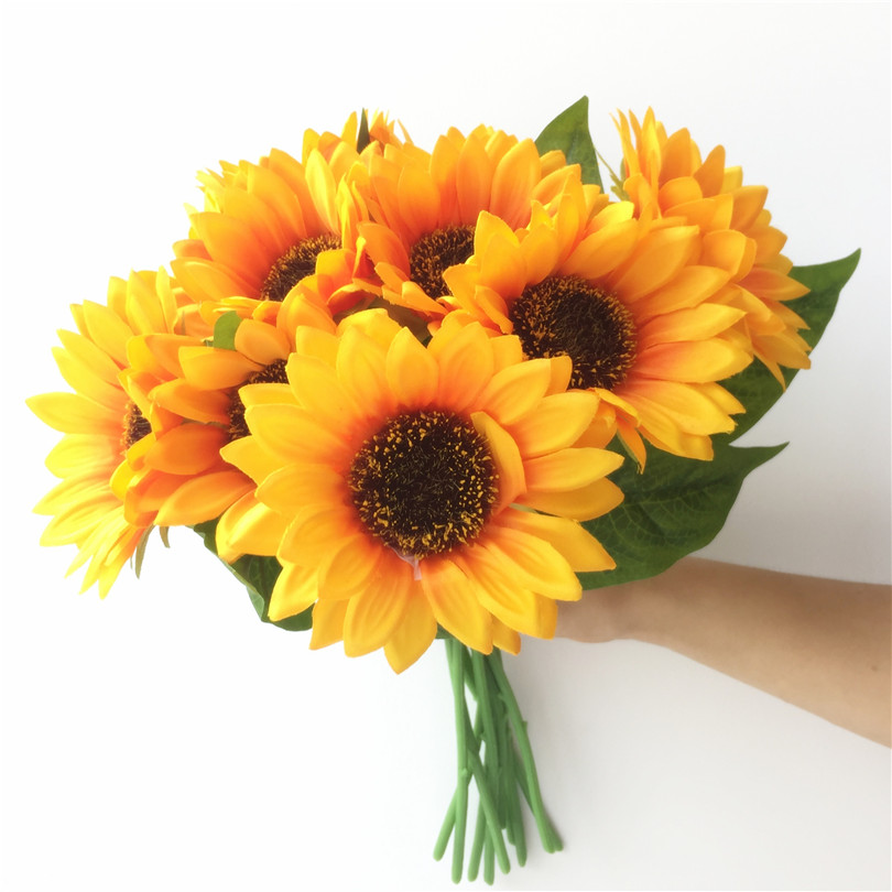 

one piece Artificial Sunflower Simulation Yellow Single Stem Sunflower 32cm Long for Home Party Wall Decorations