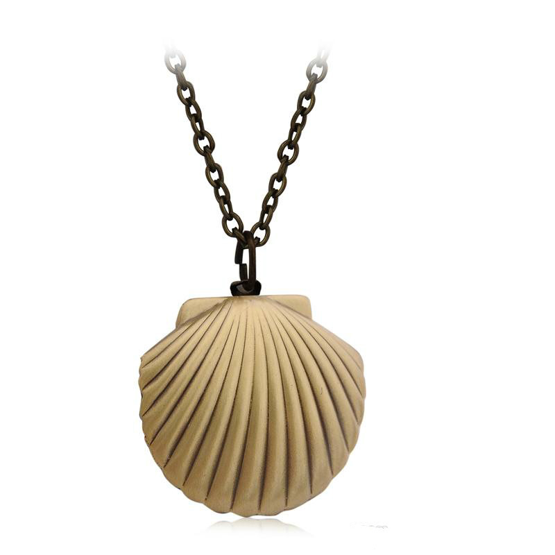 

Favourite Vintage Brass Sea Shell Locket Pendant Necklace Opening Photo Box Necklaces Women Men Lover Ocean Beach Jewelry