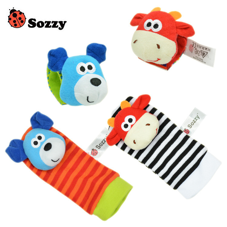 New Lamaze Style Sozzy donkey Zebra Wrist Rattle and Socks baby plush cartoon toys-image-415968371