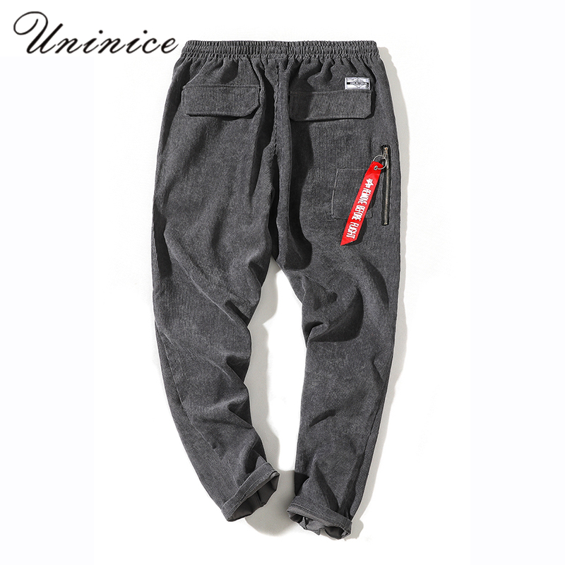 

New autumn men's plus size 5XLcasual pants nine point teenagers pants ribbon corduroy trousers male winter warm pocket, Black