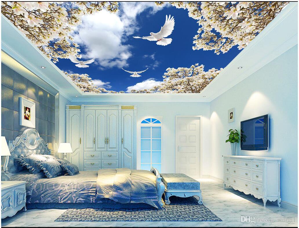 

3d ceiling murals wallpaper custom photo non-woven mural 3d wall murals wallpaper for walls Blue sky white clouds white pear sky