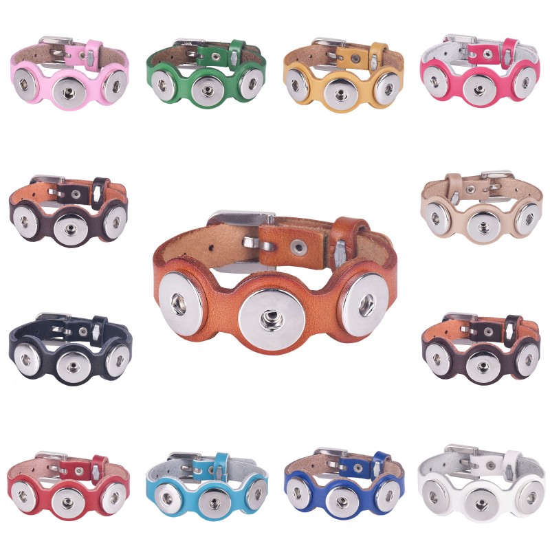 

Fashion Charm Bracelets Silver Snap Fit DIY Snaps 3 Buttons jewelry 18mm Cheap Knot Ginger Snap Jewelry Leather Bracelets